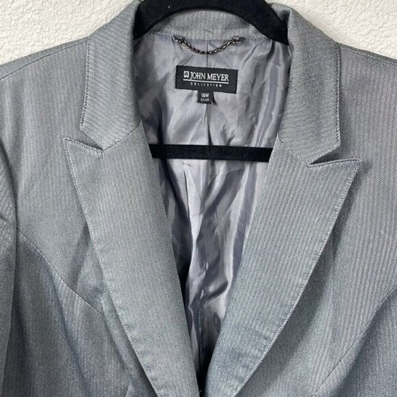 John Meyer Collection Herringbone Blazer Jacket Career Business Gray 16W - Picture 2 of 10